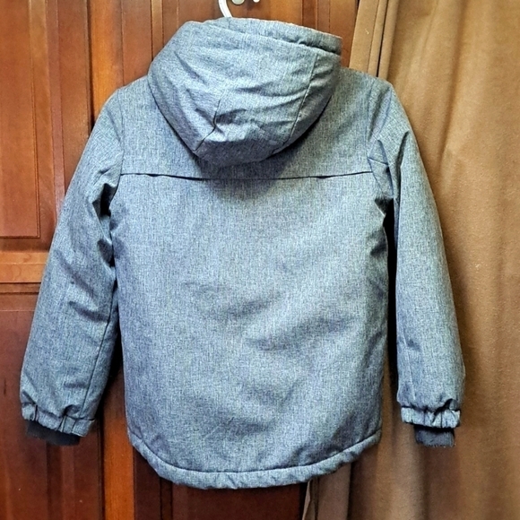 Unisex kids warm jacket size Medium 7-8 zip up 4 pockets hooded grey joe fresh - Picture 2 of 15